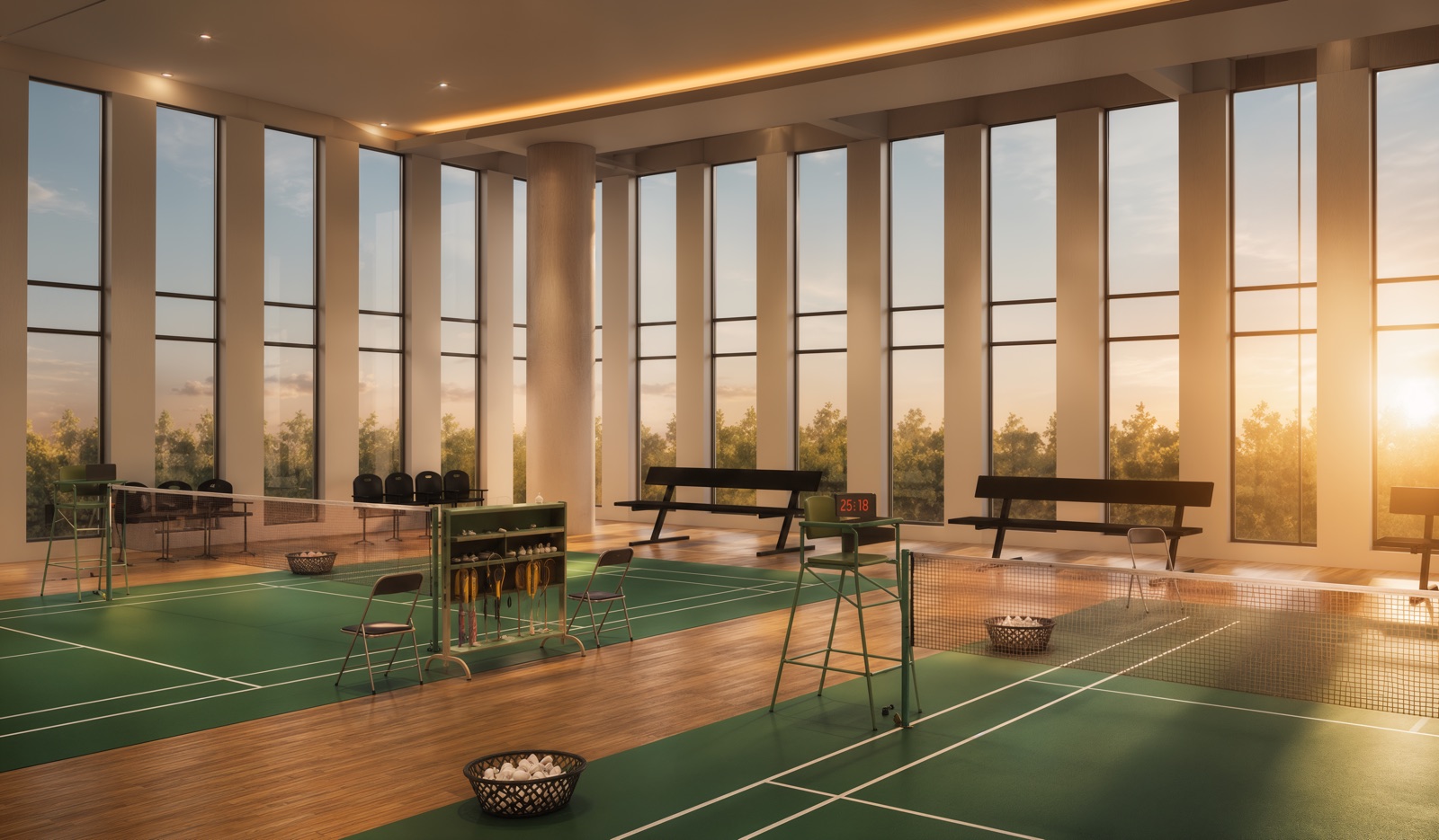 Club Nirvana — the badminton courts at golden hour