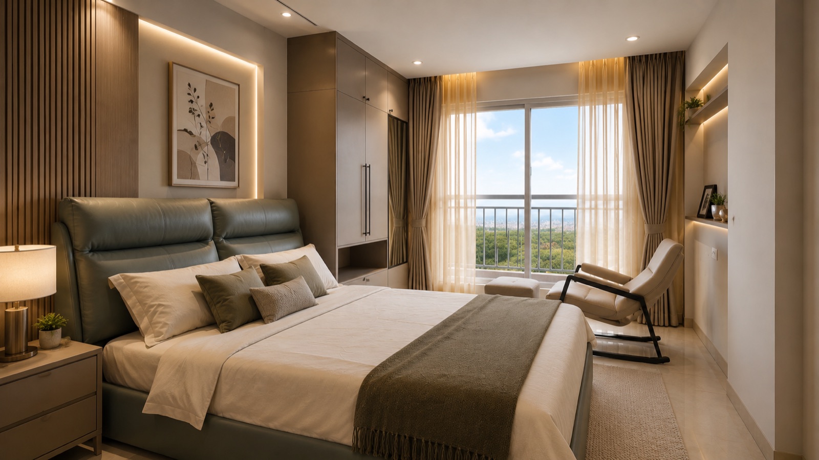Makuta Nirvana — a warm master bedroom with a forest view